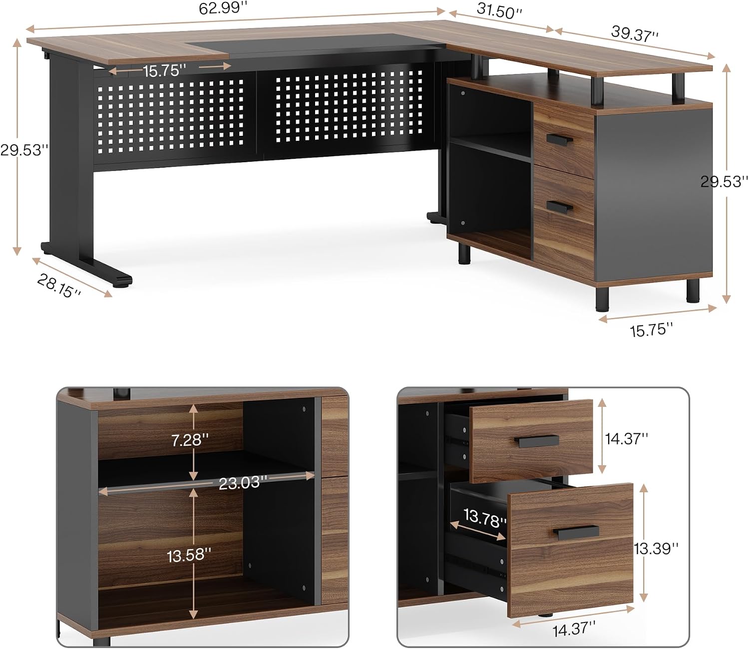 63 Inch L Shaped Executive Des - Office Furniture Filing Cabinets recension och pris