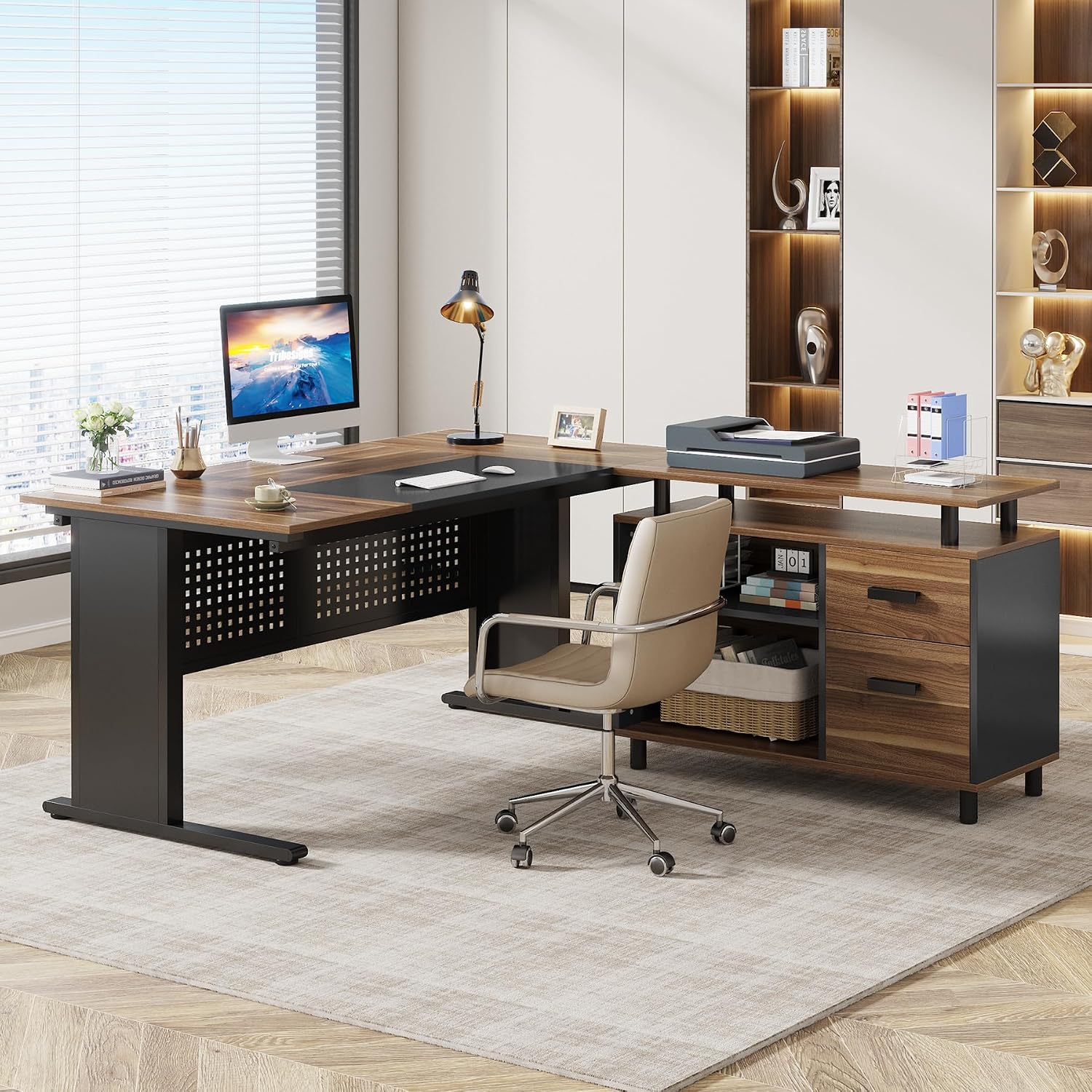 63 Inch L Shaped Executive Des - Office Furniture Filing Cabinets recension och pris