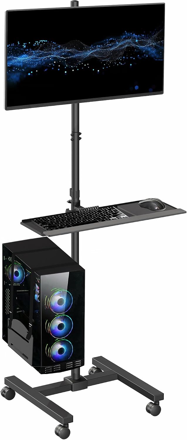 Black Rolling Computer Cart Wi - Adjustable Monitor Mount recension och pris